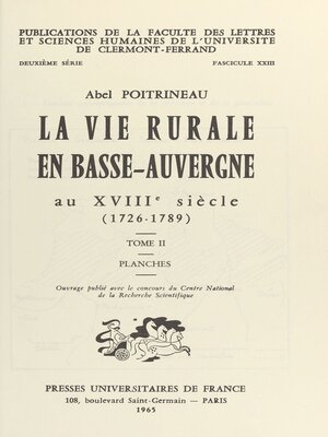 cover image of La vie rurale en Basse-Auvergne au XVIIIe siècle